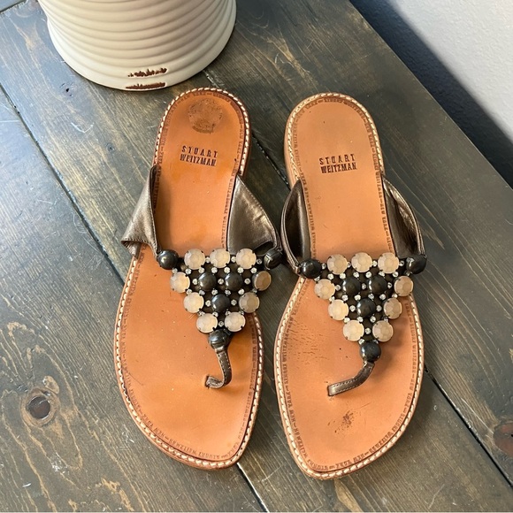 stuart weitzman Sandals 8.5 Thong Summer Slip-on Casual Women’s beaded - Picture 2 of 10